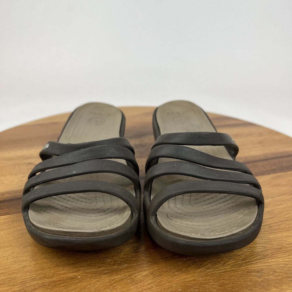 Womens Crocs Rhonda Brown Slip On Comfort Mini Wedge Slides Sandals Size 6 M GUC - Picture 3 of 8